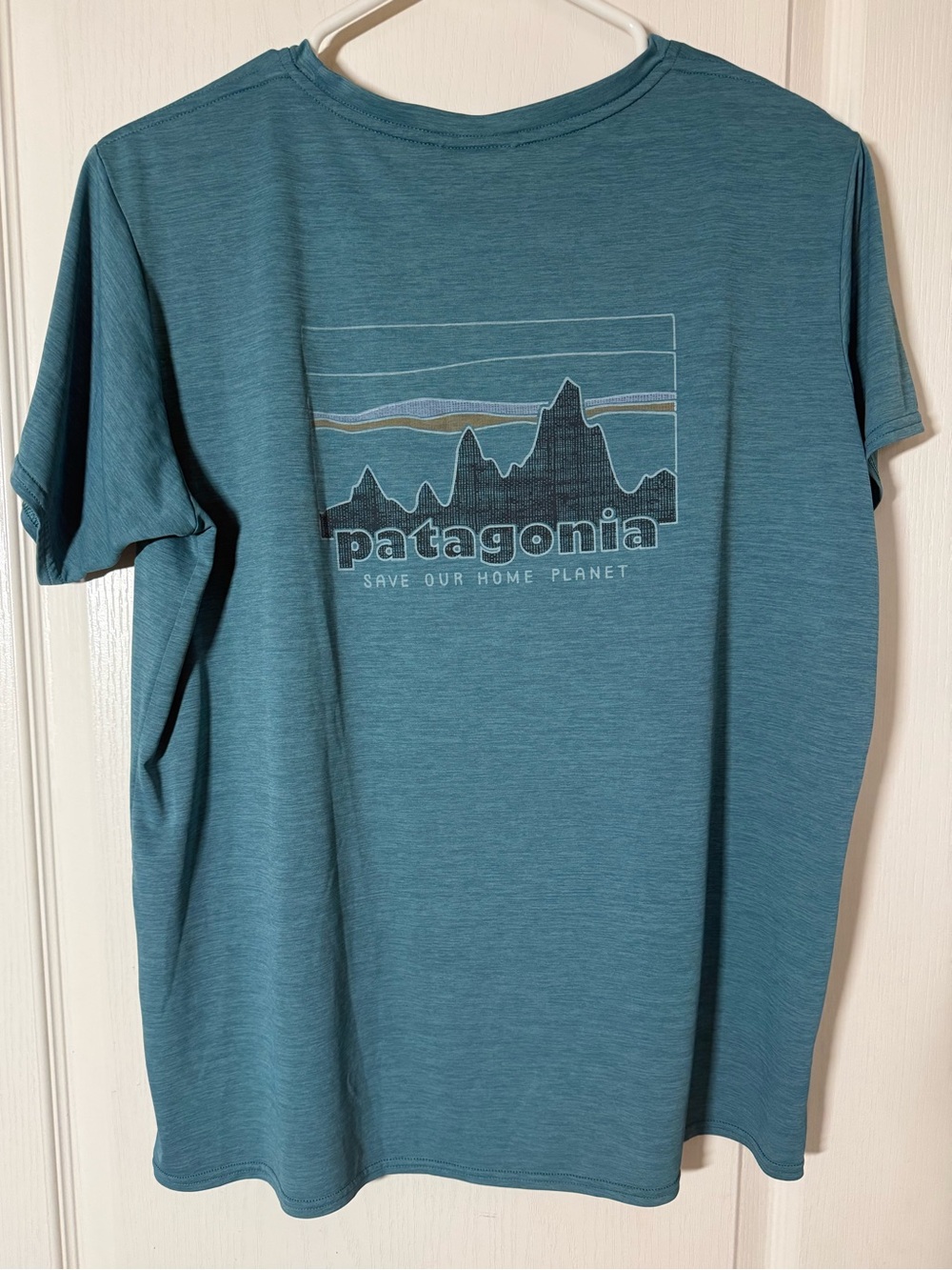 Patagonia Women’s Capilene Cool Daily Graphic Print Size XL Wetland Blue Tshirt